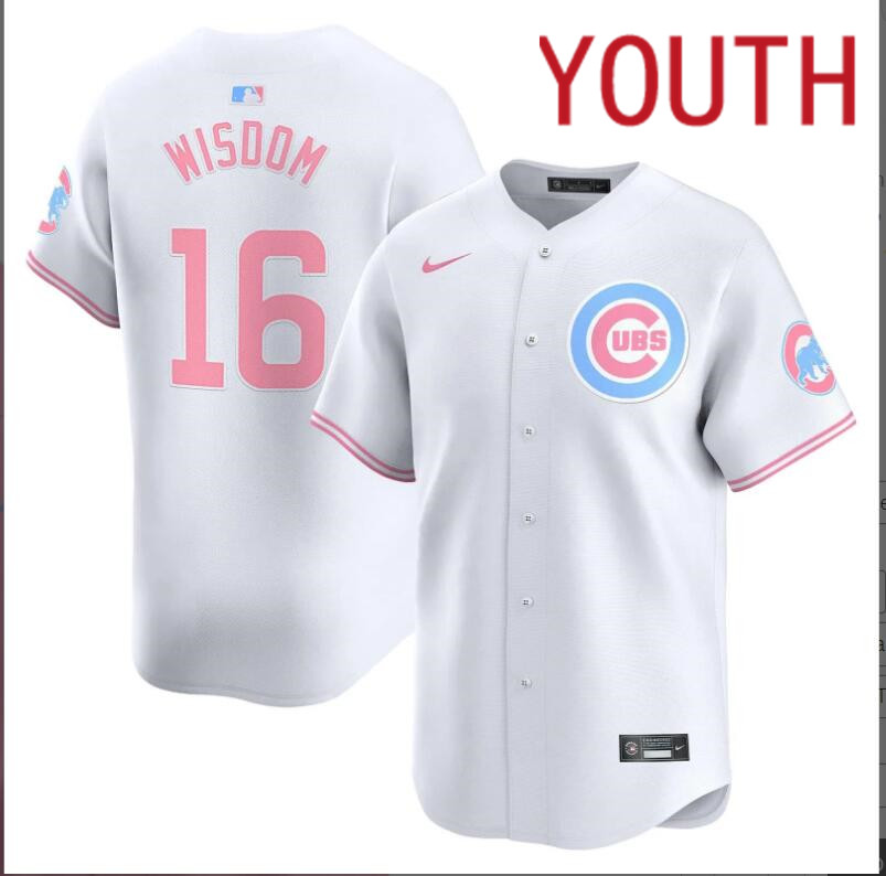 Youth Chicago Cubs 16 Wisdom white 2024 Nike MLB jersey